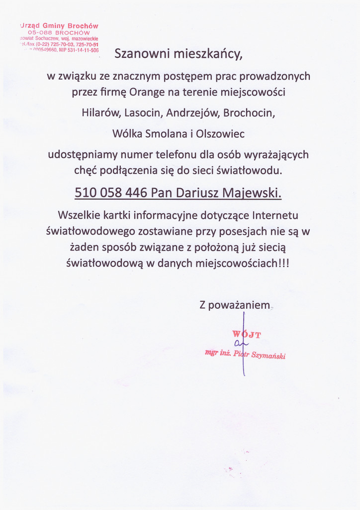 Informacja do Mieszkańców